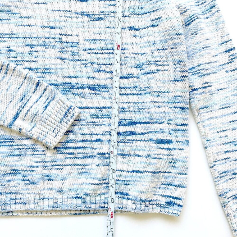 J. Crew Blue White Space Dye Marled Raglan Sleeve Cotton Knit Sweater - Picture 9 of 9